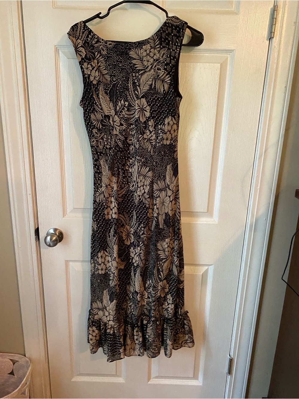 Cato Black and Tan Floral Scoop Neck Dress